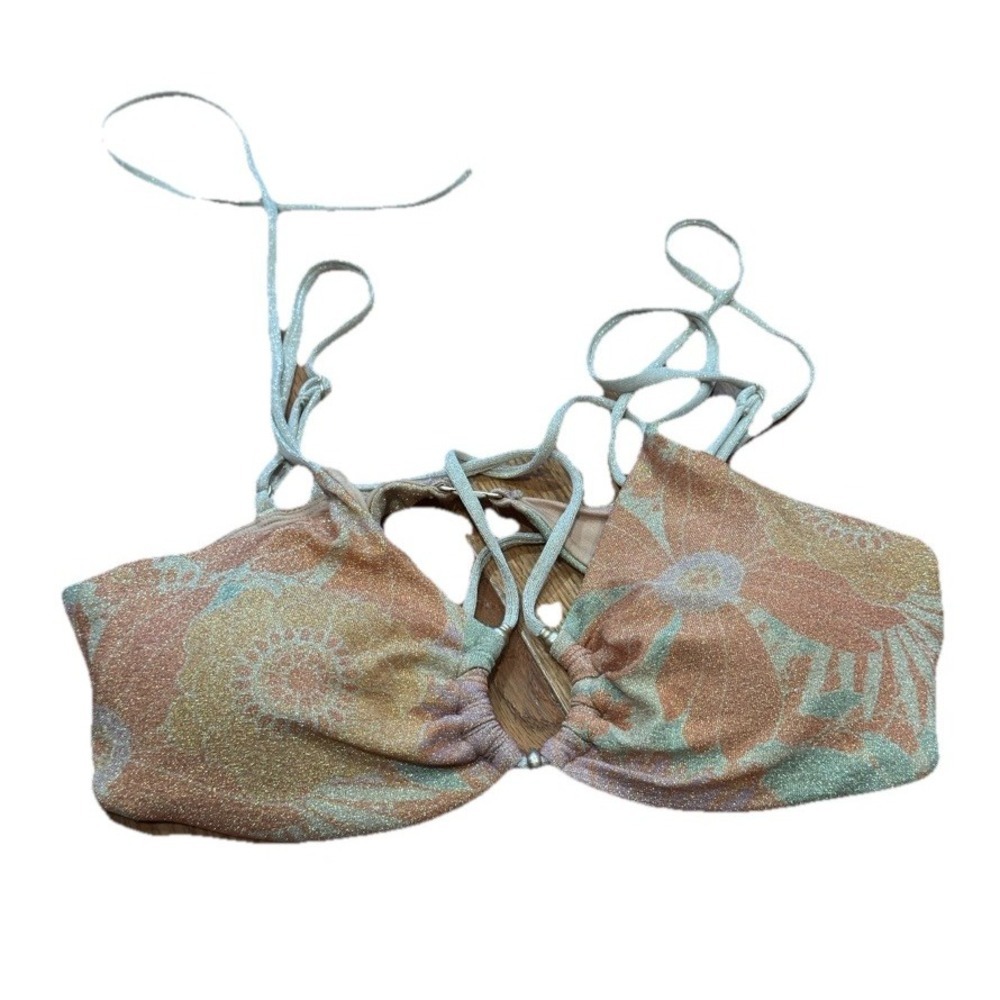 P2F Power To The Flower Bikini‎ Top Size Large Boho Festival Top Hippie Shimmery